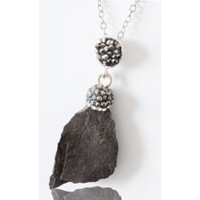 Tesbih Atölyesi Sertifikalı Zirkon Taşlı Model Şungit - Shungite Taşı Kolye (Ham Işlenmemiş)