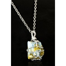 Tesbih Atölyesi Sertifikalı Ham Tel Sargılı Larimar Taşı Kolye (Atlantis Taşı)