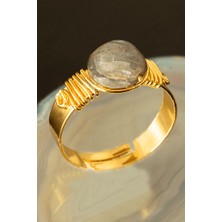 Tesbih Atölyesi Sertifikalı Kalın Tımbıl Model Labradorit Taşı Yüzük - Ayarlamalı