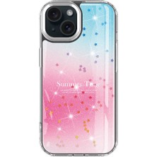 Case 4u Apple iPhone 15 Simli Desenli Parlak Silikon Task Kılıf Pembe