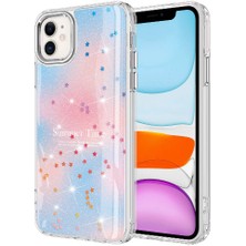 Case 4u Apple iPhone 11 Simli Desenli Parlak Silikon Task Kılıf Mavi