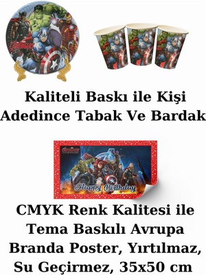 Avengers Yenilmezler  Bayraklı Ve Afişli 32 Kişilik Doğum Günü Parti Malzemeleri Süsleri Seti Mxst