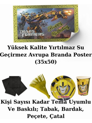 Transformers Bumblebee  Afişli 24 Kişilik Doğum Günü Parti Malzemeleri Süsleri Seti Lxst