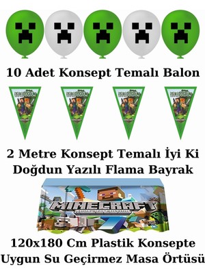 Minecraft 8 Kişilik Doğum Günü Parti Malzemeleri Süsleri Seti Ekost