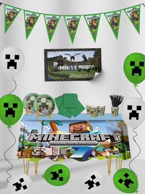 Minecraft Afişli 40 Kişilik Doğum Günü Parti Malzemeleri Süsleri Seti L x st