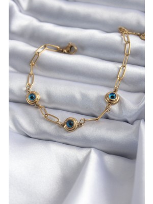 Clariss 316L Çelik Gold Renk Nazar Boncuk Model Kadın Bileklik