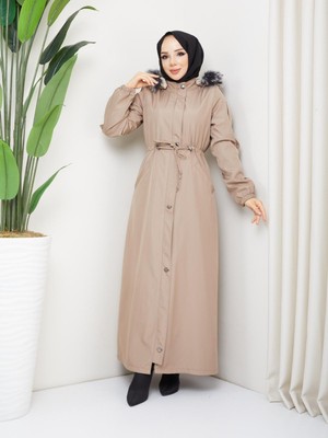 Glr & Gym Keriman Büyük Beden Kadın Tesettür Içi Kürklü Tam Boy Bonded Mont