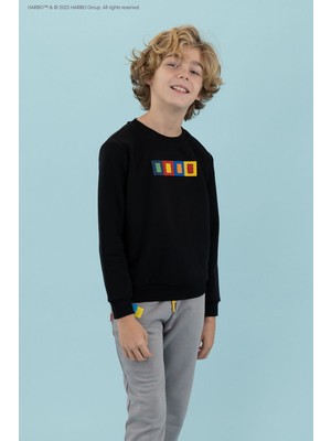 Haribo Kabartma Erkek Çocuk Siyah Sweatshırt HRBTXT307 Haribo Çocuk Sweatshirt