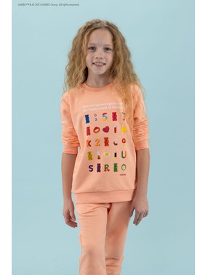 Haribo Baskılı Kız Çocuk Somon Sweatshırt HRBTXT302 Haribo Çocuk Sweatshirt