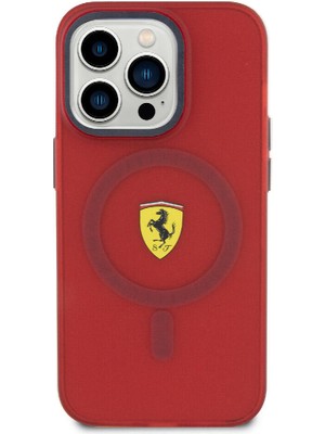 Ferrari Apple iPhone 15 Pro Max Uyumlu Ferrari Lisanslı Magsafe Özellikli Kontrast Bumper Kırmızı