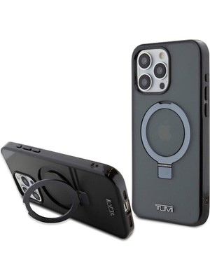 Tumi Apple iPhone 15 Pro Max Tumı Lisanslı Magsafe Özellikli Pc Tpu Metal Logolu Ring Standlı Siyah