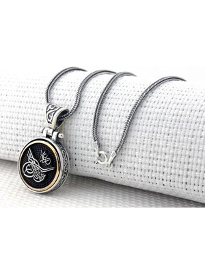 Takıhan Osmanlı Tuğrası Tasarımlı Ortası Dönen 925 Ayar Gümüş Kolye