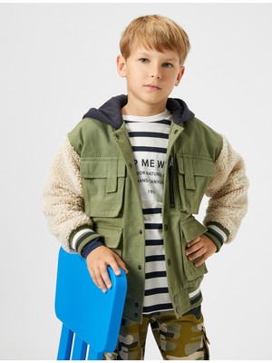 Koton Kapşonlu Ceket Peluş ve Fermuar Detaylı Kargo Cepli Manşetleri ve Beli Lastikli