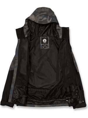 Volcom Haki Erkek Kapüşon Yaka Desenli Kayak Montu
