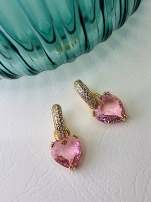 Atelier Deep Pembe Rüya Kalpli Işıltılı Zirkon Taş Gold Çelik Küpe