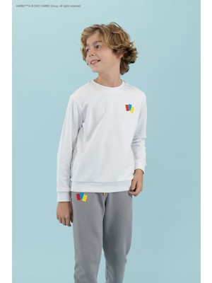Haribo Kabartma Kız Çocuk Beyaz Sweatshırt HRBTXT300 Haribo Çocuk Sweatshirt