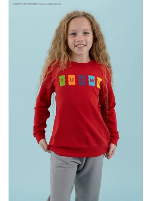 Haribo Kabartma Kız Çocuk Kırmızı Sweatshırt HRBTXT309 Haribo Çocuk Sweatshirt