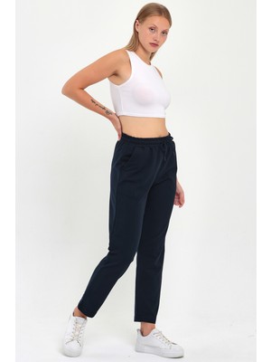 Mmetalic Kadın Lacivert Klasik Cepli Eşofman Altı