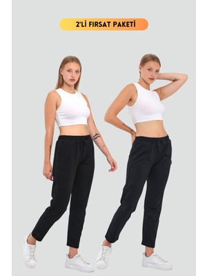 Mmetalic Metalıc Siyah-Antrasit  Kadın Klasik Cepli 2'li Eşofman Altı