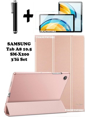 TEKNETSTORE Samsung Galaxy Tab A8 10.5 Inç SM-X200 Uyumlu Uyku Modlu Tablet Kılıfı Ekran Koruyucu Kalem