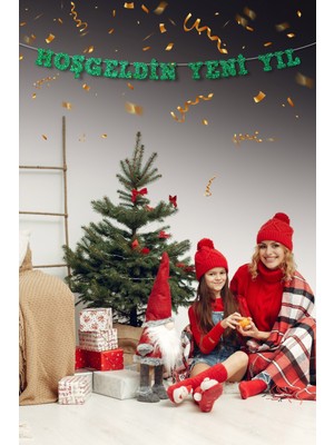 Artikel Yeşil Hoş Geldin Yeni Yıl Yazılı Banner, Özel Gün, Davet Organizasyonu ,yeni Yıl, Yılbaşı Sofrası, Simli Eva Banner