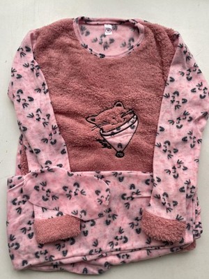 Sharin Kadın Pembe Desenli Welsoft Desenli Kışlık Polar Pijama Takım 1C-2181