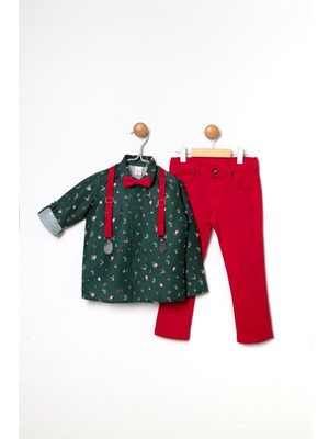 Pollito Erkek Çocuk Ho Ho Yılbaşı Temalı Gömlek Gabardin Pantolon 4'lü Takım