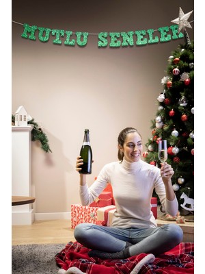 Artikel Yeşil Mutlu Seneler Yazılı Banner, Özel Gün, Davet Organizasyonu ,yeni Yıl, Yılbaşı Sofrası, Simli Eva Banner