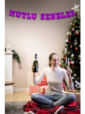 Artikel Mor Mutlu Seneler Yazılı Banner, Özel Gün, Davet Organizasyonu ,yeni Yıl, Yılbaşı Sofrası, Simli Eva Banner