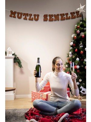 Artikel Kahverengi Mutlu Seneler Yazılı Banner, Özel Gün, Davet Organizasyonu ,yeni Yıl, Yılbaşı Sofrası, Simli Eva Banner