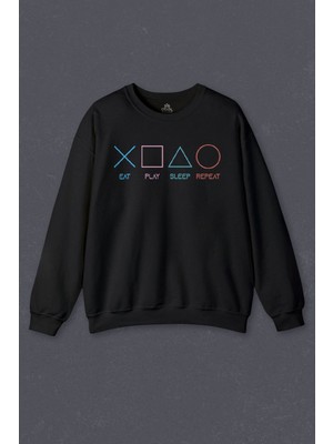 So Cool  Sweatshirt Eat Play Sleep Repeat Gamer Oyun Baskılı Sweat