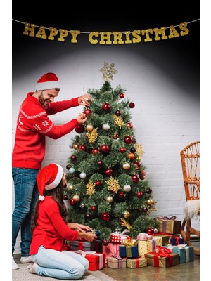 Artikel Gold Happy Christmas Yazılı Banner , Özel Gün, Davet Organizasyonu ,yeni Yıl, Yılbaşı Sofrası, Simli Eva Banner