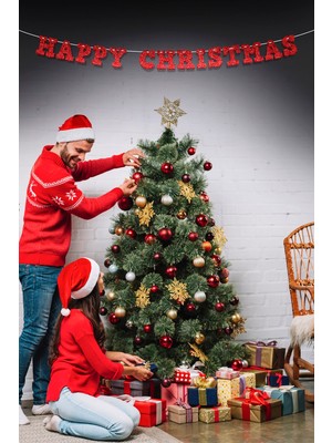 Artikel Kırmızı Happy Christmas Yazılı Banner , Özel Gün, Davet Organizasyonu ,yeni Yıl, Yılbaşı Sofrası, Simli Eva Banner