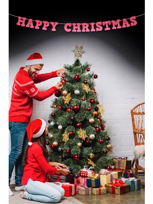 Artikel Pembe Happy Christmas Yazılı Banner , Özel Gün, Davet Organizasyonu ,yeni Yıl, Yılbaşı Sofrası, Simli Eva Banner