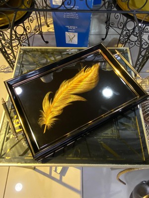 Elif Aksesuar Dekoratif Tek Tüy Desen Lüks Ahşap Tepsi