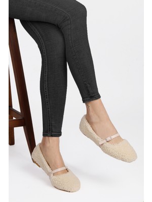 Renkli Butik Peluş Tüylü Kemer Detaylı Kadın Ev Ayakkabısı Babet