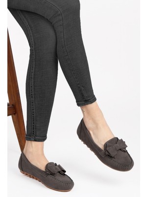 Renkli Butik Kadın Süet Fiyonklu Günlük Ayakkabı Babet