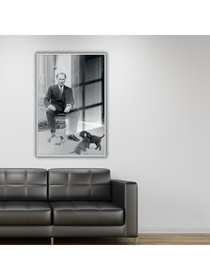 Gaagart Metal Çerçeveli Cam Tablo Atatürk Ve Yavru Köpekler 40X60 Gümüş Renkli Modern Tasarım