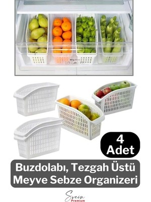 Svein Buzdolabı Sepeti Çok Amaçlı Evye Altı Dolap Içi Meyve Sebze Düzenleyici Sepet Organizer Beyaz 4 Adet