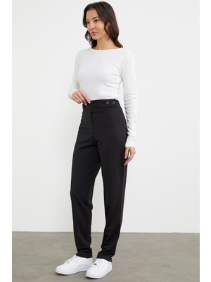 Sementa Bel Detaylı Rahat Kalıp Kumaş Pantolon - Siyah