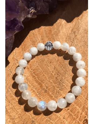 Tesbih Atölyesi Erilsa Sertifikalı Gerçek Ay Taşı Bileklik - Gümüş Aparatlı