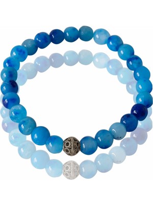 Tesbih Atölyesi Koyu Renk Mavi Akik Taşı Gümüş Aparatlı Bileklik