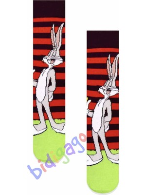 Bidigago Bugs Bunny Çizgili Desenli Renkli Kolej Çorap