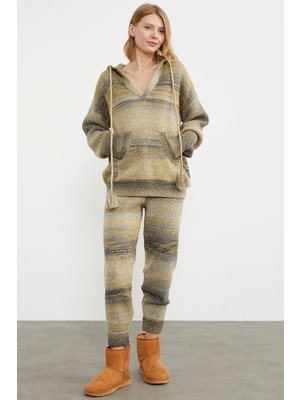 Sementa Kapüşonlu Çok Renkli Triko Takım - Hardal