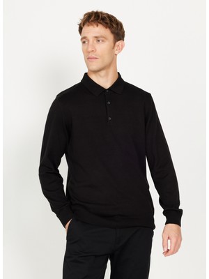 ALTINYILDIZ CLASSICS Altınyıldız Classics Polo Yaka Standart Siyah Erkek Kazak 4A4924100059