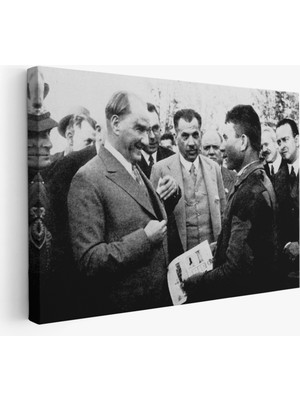 Atatürk Portre Tablosu Mustafa Kemal Atatürk Dikdörtgen Dekoratif Kanvas Tablo-Fu-145