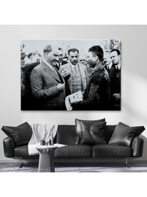 Atatürk Portre Tablosu Mustafa Kemal Atatürk Dikdörtgen Dekoratif Kanvas Tablo-Fu-145