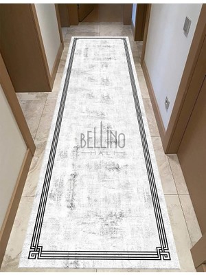 Bellino Halı Yıkanabilir Halı Kaymaz Taban Bambu Halı Pamuk Dokuma Kilim Siyah Çerçeve Desenli Salon Halısı Mutfak Halısı ve Yolluk