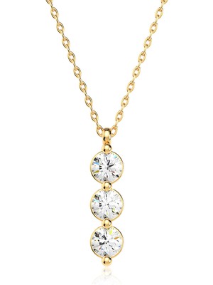 İndigo Takı Üçlü Tektaş Altın Kaplama Gümüş Kolye