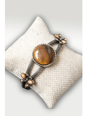 Tesbih Atölyesi Sertifikalı Tilki Kuyruğu Model Kelebek Kaplan Gözü Taşı Bileklik - Ayarlamalı